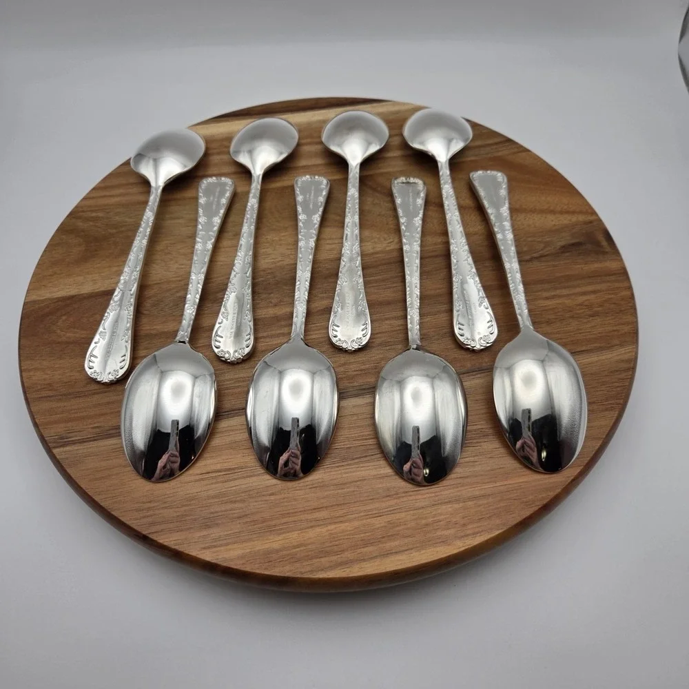 WM. Rogers & Son Enchanted Rose‎ Silverplate Flatware Soup Spoons Set Of 8